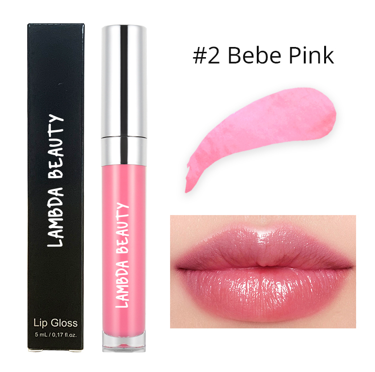 Lambda Beauty Lip Gloss in Bebe Pink, luxury lip care, perfect for makeup removal, an essential for holistic beauty.